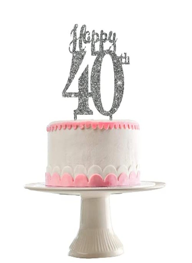 Party Baazaar Acyrlic Silver Glitter Finish Couple Cake Topper for Decoration (40th Silver, 4.5X6.25 Inches) - Image 1